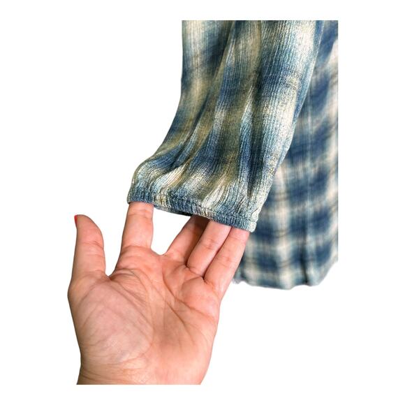 Maeve blue plaid 3/4 sleeves v neck tunic top blouse size small - Picture 6 of 15